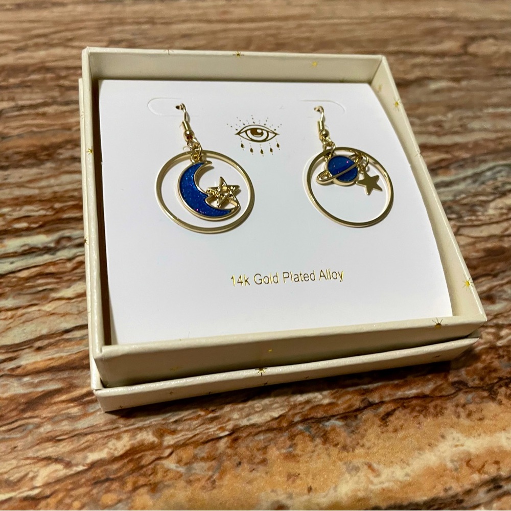 14k Gold Plated Alloy Earrings Sun Moon Cosmic Gold Statement Earrings